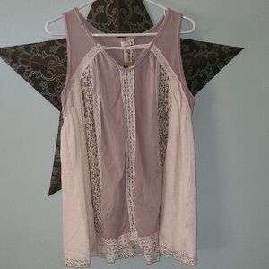 POL Tan and Cream Lace Tank Top